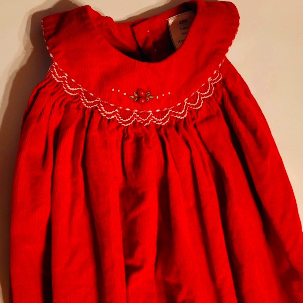 Smocked Red Christmas long bubble rumper suit kids 12mos